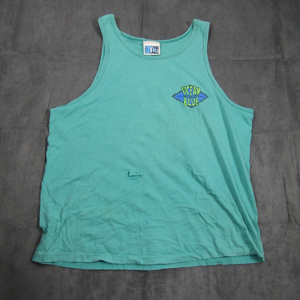 Ocean Blue Tank Top Mens XL Teal Vintage Single Stitch Surf Graphic USA Made